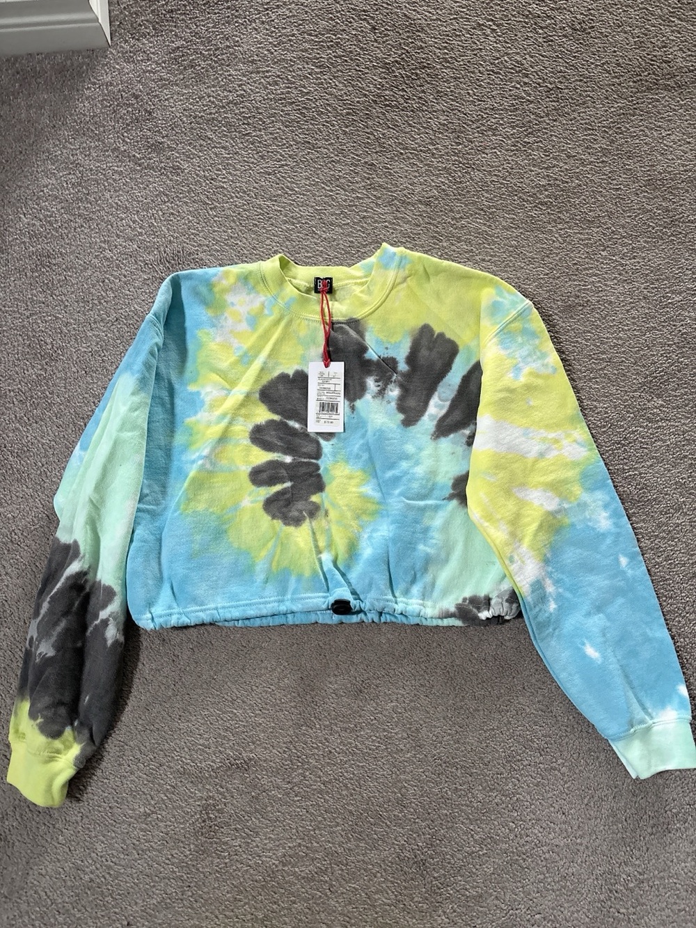 NWT！BDG Tie-Dye Cropped Crewneck Sweatshirt - Blue, Yellow, Gray